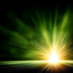 Poster - Radiating Burst of Green Light Emanating from the Horizon Abstract Background Visual.