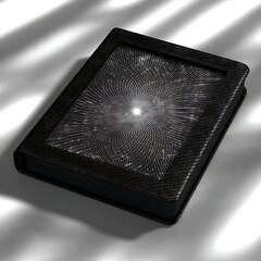 Poster - reflective interstellar surface radiating light within geometric boundary of solid rectangular form