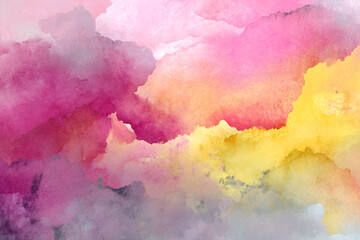Aufkleber - Abstract watercolor background with pink, yellow, and gray hues blending seamlessly, creating a soft and dreamy atmosphere, ideal for various design projects