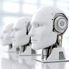 Poster - Row of Artificial Intelligence Heads Modern Technology and Future of Robotics Machine Learning.