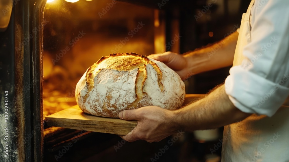 Baker removing fresh bread from the oven in bakery Stock Illustration ...
