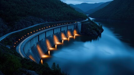 Fototapete - A large body of water with a dam in the background