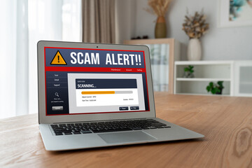 Poster - cyber security software show alert of cyber attack for protection snugly. danger from virus, phishin