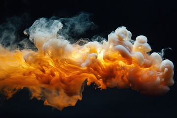 Poster - Vibrant orange and white smoke billows against a dark background creating a striking visual effect in a captivating artistic display