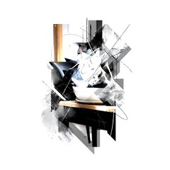 Poster - Serene Still Life with Vase and Geometric Abstraction Artistic Composition in Gray Tones.