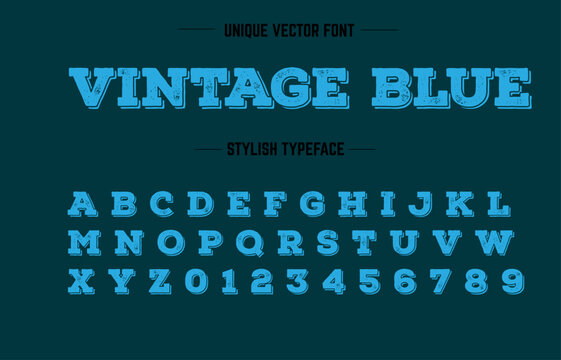 Alphabet with numbers in old style blue color