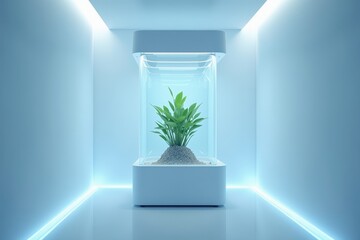 Poster - Glowing Laboratory Display of a Single Green Plant