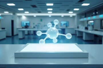 Poster - Futuristic Laboratory with Empty Table and Space
