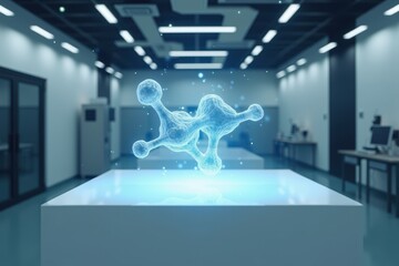 Poster - Empty Table Space with Floating Molecular Structure