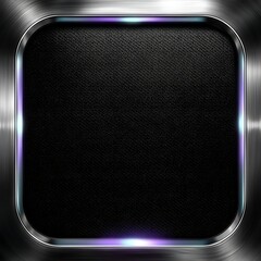 Poster - Sleek Black Woven Fabric Panel Framed by Polished Metal Edging with Soft Lavender Hued Light Effect.