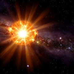 Poster - Solar Flare Eruption Across Cosmos Galaxy in Space Celestial Starry Scene Intense Radiance Light Burst.