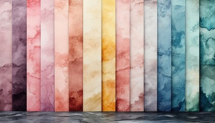 Aufkleber - Colorful watercolor patterns arranged in strips showcasing a blend of vibrant hues ideal for artistic projects and design applications