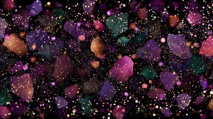 Poster - Sparkling Galaxy of Colorful Crystals with Glittering Particles and Shimmering Dust Design.