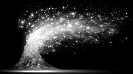 Poster - Sparkling Tree Fractal Network Illumination Digital Art Landscape on Black Backdrop