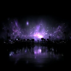 Wall Mural - stellar observation platform illuminating the cosmic canvas with purple light reflecting on surface.