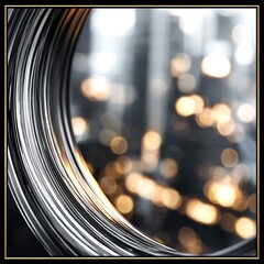 Poster - Steel Curve Abstract Industrial Design Metallic Reflection Bokeh Background Artistic Composition.