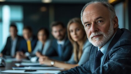 Poster - Business meeting at sunset overlooking a city skyline with reflections on a glass wall creating a vibrant atmosphere for important discussions