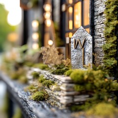 Poster - Stone Structure with Moss and Foliage Under Sunlight.