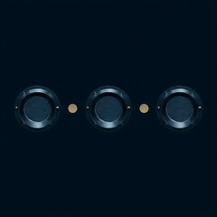 Poster - Three Riveted Metallic Discs with Gold Separators on Deep Blue Gradient Abstract Backdrop Design.