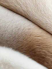 luxurious natural fur texture close-up with beige, white and light brown tones, abstract animal pelt