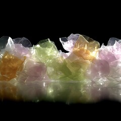 Poster - Translucent Forms Arrayed with Gentle Color Transitions on Black Reflective Surface and Subtle Shimmer