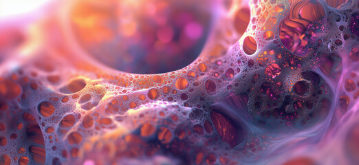Poster - Abstract colorful organic texture with intricate patterns and glowing details, copy space for text.