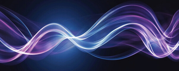 Poster - Abstract wave patterns in vibrant purple and blue tones on dark background, copy space for text.