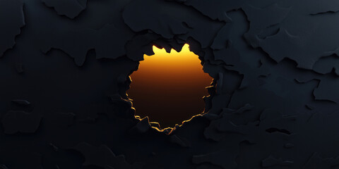 Poster - Textured black surface with a glowing orange hole revealing light.