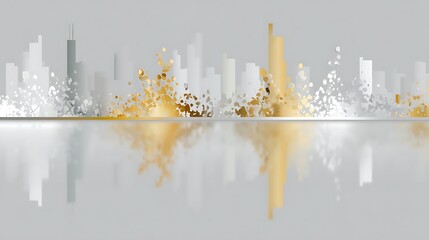 Poster - Urban Horizon Reflection Golden and Silver Architecture Abstract Cityscape Design and Modern Art