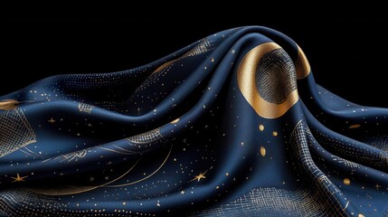 Poster - A blue fabric with stars and a crescent moon on it