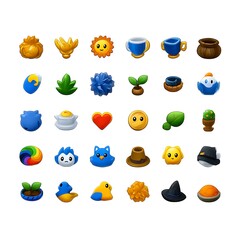 Poster - Whimsical Assortment of Colorful Game Assets Featuring Diverse Objects and Flora Illustrations.