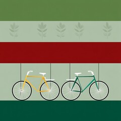 Poster - Whimsical Bicycle Display with Graphic Elements of Nature and Color Blocking Illustration.