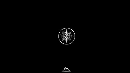 Poster - White Compass Design Element and Mountain Icon at Bottom of Black Background Minimalist Design