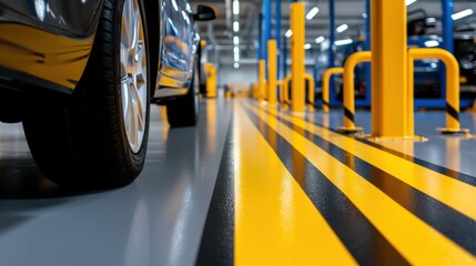 Aufkleber - A car is parked in a parking lot with yellow lines on the ground