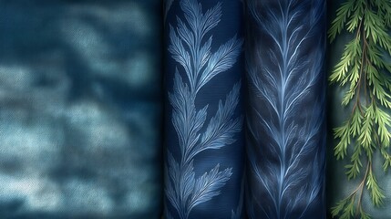 Poster - Winter's Embrace Abstract Flora and Foliage in Cold Hues with Decorative Elements Artwork Display.
