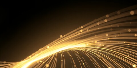 Poster - Abstract golden light trails with bokeh effect on dark background creating a dynamic flow