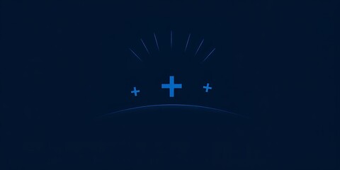 Poster - Abstract blue background with plus signs and radiating lines creating a modern design element