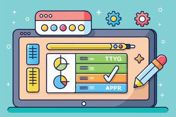 Poster - Creative vector illustration of a vibrant digital interface showcasing a dynamic picker tool used for selecting options and features in modern applications