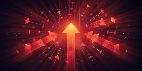 Poster - Abstract red arrows pointing upward with radiating lines on a dark gradient background