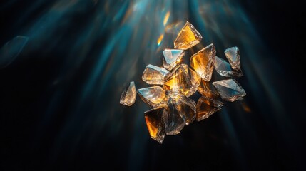 Aufkleber - A pile of broken glass pieces with a blue background