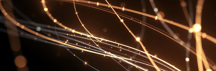 Poster - Abstract glowing lines and spheres against a dark background creating a dynamic composition