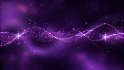 Poster - Digital purple particles wave and light abstract background with shining dots stars, futuristic glowing flow, technology energy swirl, cosmic space motion, glitter sparkle wallpaper