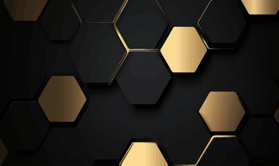 Poster - Abstract Black and Gold Hexagon Technology Honeycomb Background Vector