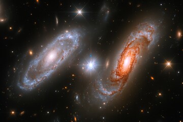 Wall Mural - two interacting galaxies in deep space