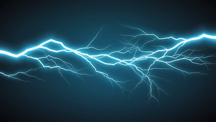 Poster - Lightning strikes illuminate a dark background with vibrant blue energy