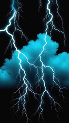 Poster - Lightning strikes illuminate a dark sky with vibrant blue clouds creating a dramatic and powerful display of natural energy during a storm
