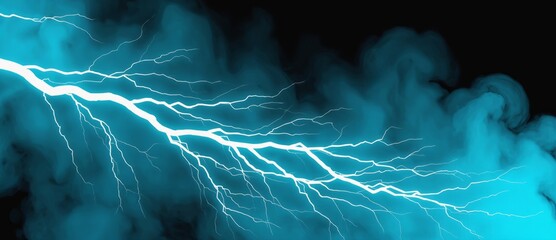Poster - Bright blue lightning strikes across a darkened sky, creating a dramatic and abstract background effect in an electrifying display