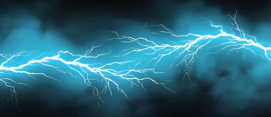 Poster - Striking electric blue lightning bolts against a dark and abstract stormy background creating dynamic energy effects