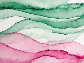Poster - colorful abstract watercolor background featuring swirling green and pink lines with soft gradients 