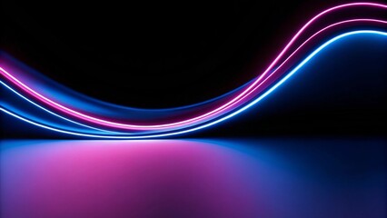 Poster - 3d animation, abstract neon background pink blue ribbon, futuristic glowing swirl light, digital wave motion design, vibrant curve texture, dynamic energy flow art backdrop